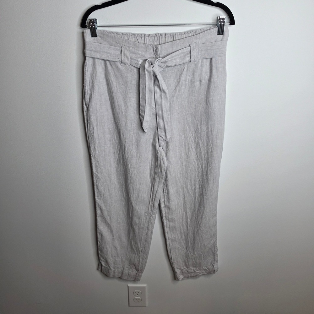 Chico's Linen Pants Women Size 1 (US 8) Tie Waist Cropped
